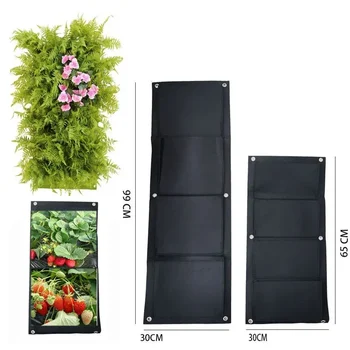 2 стил на Черно вертикално градински саксии, Стенни чанта за отглеждане на цветя, 4 джоба, Градински чанта за зеленчуци, стоки за дома