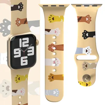 Каишка за часовник Meow Котешка Лапа, спортен, съвместим с Apple Watch, въжета за жени и мъже Festival, мек силикон лазерен каишка за iWatch