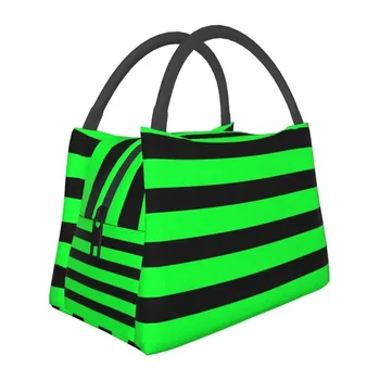 Обичай цветни чанти за обяд в черно-зелена ивица, дамски чанти-хладилници, термоизолированный обяд-бокс за пътуване в офиса