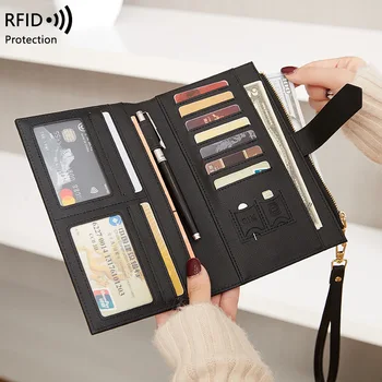 Нова RFID-антимагнитная чанта за паспорт с цип, чанта за паспорт, притежател на паспорт, мултифункционален дълъг портфейл за жени