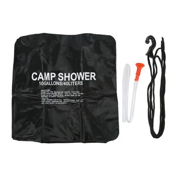 Чанта за вода за душ Сгъваема черна 40-литров Туристическа чанта за душ с пластмасова тръба за улицата