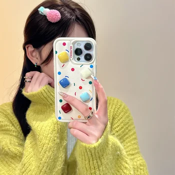 Корейски Луксозен Кавайный Обърната 3D Цветен Калъф От Мъниста За iPhone 15 14 13 12 11 Pro Max Противоударная Делото За Подарък на едно Момиче