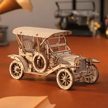 Дървена монтажна модел ръчно изработени САМ Ретро Ретро автомобил Локомотив 3D Пъзел Творческа изискана декорация на Празнични подаръци