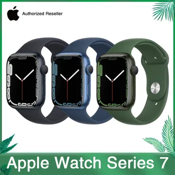 100% Оригинални на Apple Watch Серия 7, алуминиев корпус 41 мм / 45 мм, Apple Watch S7 със спортен каишка, умни часовници iOS (актуализирани)