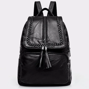 2023 Женски училище раница от изкуствена кожа, класически черен водоустойчив пътна многофункционална чанта през рамо