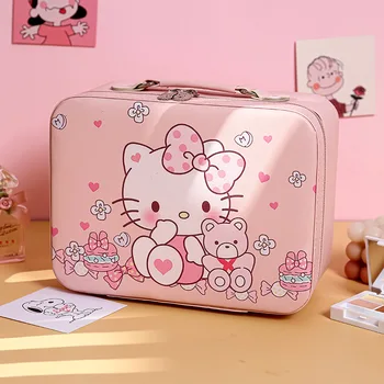 Sanrio Водоустойчив косметичка от изкуствена кожа за жени Kawaii Hello Kitty My Melody, органайзер за тоалетни принадлежности за пътуване, органайзер за грим