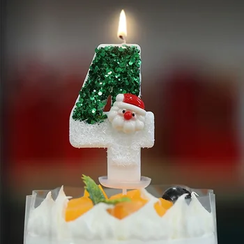 Нов Креативен Зелено-Бели Номера с пайети, Свещ Дядо Коледа, Червена Шапка, Снежен човек, Коледна Цифров Свещ, Торти, Украса десерт