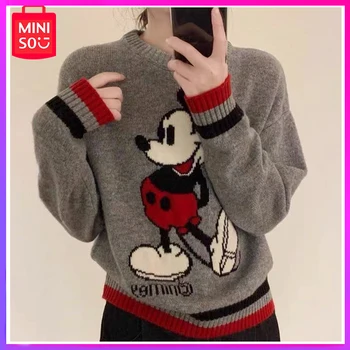 2024 Miniso Disney Mickey Mouse Нов Зимен Стилен Пуловер Пуловер, Дебели Трикотажный топ с нишов дизайн Kawaii Коледни подаръци