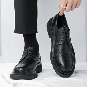 2023 Маркови Пролетно-Есенни Мъжки Модел обувки с дантела, Ежедневни Черна Кожена Обувки, Мъжки Лоферы, Луксозни Мъжки Обувки за Сватбени Партита, Мъжки Обувки
