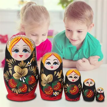 5 слоеве на гнездене кукли с клубничными момичета Дървена Снежен човек Руското Гнездо За Рожден Ден, Коледни подаръци Играчка