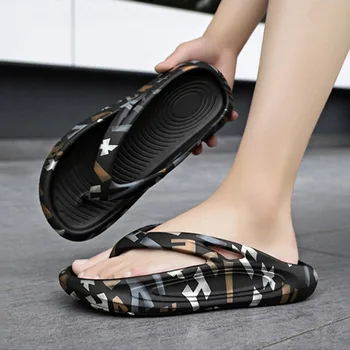 Мъжки модни чехли, домашни пантофи, Новост 2023 г., лятна Корея плажни обувки с принтом, мъжки ежедневни чехли на равна подметка