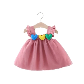 Бебешка рокля с шарени сърце за момичета, ежедневното празнична рокля в стил кэжуал, дрехи за малките момичета
