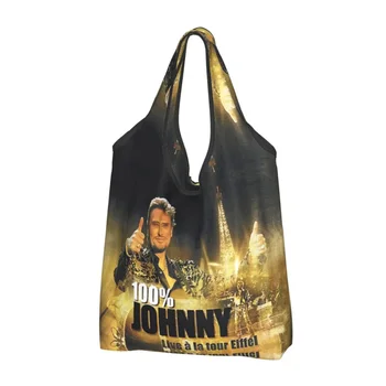 Забавни чанти за пазаруване Johnny Hallyday, преносима чанта за пазаруване на френския рок-певица