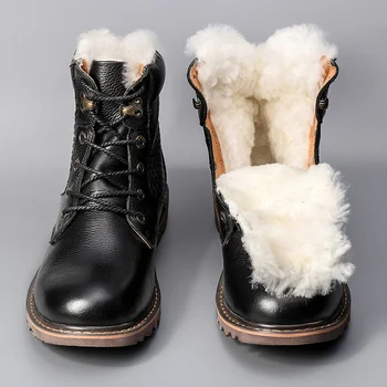 Най-топли мъжки зимни обувки от естествена телешка кожа, зимни обувки, от естествена вълна