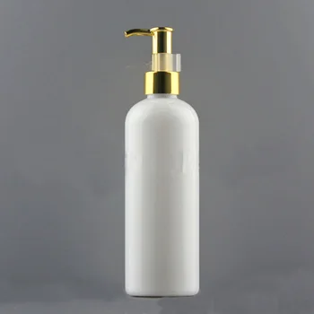 300 мл и 500 мл бял цвят с кръгла форма за Еднократна употреба Выжимают ПАТ портативен пластмасова бутилка лосион с алюминитовым помпа златен цвят