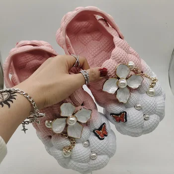 Дамски творчески, направени със собствените си ръце, искрящи пързалки с кристали, дамски забавни дишащи нескользящие изчислителни обувки с каишка отзад, чехли