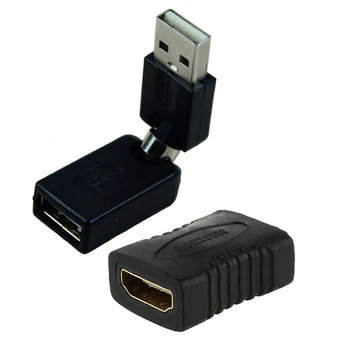 Адаптер HFES HDMI F/F, за смяна на женския пол, съединител за HDTV и USB 2.0 от мъжете към USB жена, адаптер с ъгъл на завъртане 360 градуса