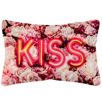 Целувка Неонова реклама с Рози Цветен принт Калъфка Подарък за Свети Валентин Размер на калъфки за възглавници 30x50 см