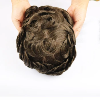 Мъжки перуки-перуки от човешка коса Моно-дантела с прозрачни Поли-и кръг за коса за мъже Система