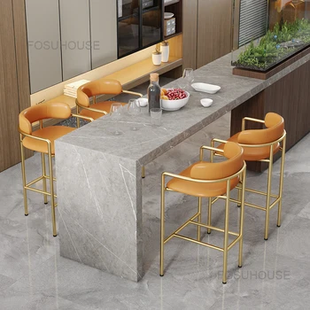 Луксозни бар столове Nordic с изработен по поръчка на облегалката за кухненски мебели за Бар столове American Leisure Hotel е с тъканната кожена облегалка за бар стол за сядане