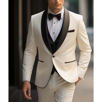 Нов мъжки бизнес облекло, комплект от 3 теми, годеник на Приятелката на Булката, сватбена парти, абитуриентски вечер, Смокинги за официални събития, яке, жилетка, панталони