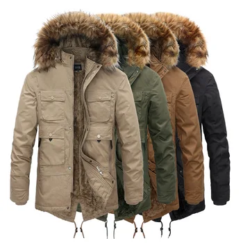 Зимна руното яке, за мъже плюшен памучен яке със средна дължина, с качулка, зимата на топло памучно палто с подвижна шапка