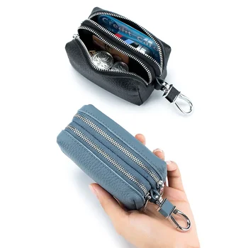 Чанта за ключове е с голям капацитет, двупластова многофункционална чанта за карти от мека кожа, за мъже и жени, нула портфейл Monederos Para Mujer