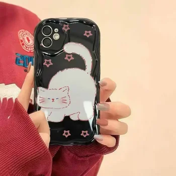Калъф За Xiaomi Redmi Note 12 4G 11 10 12 Pro 11S 9 12S Redmi 12C 9C 9A 10 POCO F3 cover Черно-бяла котка С една вълнообразна Ръба
