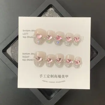 Кратко натискане на ръчно изработени Ноктите Korean Star Nails за Многократна употреба Лепило Режийни Ноктите Луксозни Окачване Дизайн на Въздушната Кръгли Нокти за Момичета