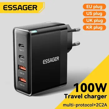 Essager 100 W GaN USB Type C Caricabatterie PD QC Бързо зареждане 4,0 3,0 Type C Ricarica Rapida За iPhone 14 13 12 Xiaomi Macbook