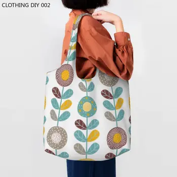 Orla Kiely Абстрактни цветя Чанти-тоут за пазаруване на продукти в скандинавски стил средата на века, холщовая пазарска чанта през рамо, вместительные чанти