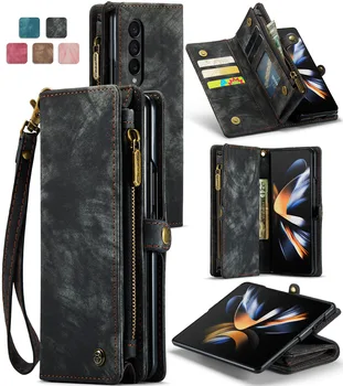Кожен калъф-портфейл CaseMe за Samsung Galaxy Z FOLD 4 джоб с лента, калъф за телефон, джоб за карта