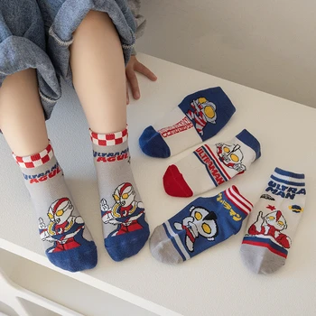 Пет чифта детски чорапи с герои от анимационни филми 2023 г., пролет-лято окото тънки памучни чорапи дишащи средна дължина за момчета с
