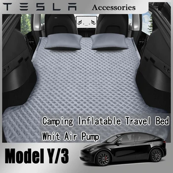Надуваем Надуваем матрак за Tesla Model 3 Model Y Преносими къмпинг на открито Надуваема легло за пътуване с въздушен помпа, 2 Възглавници