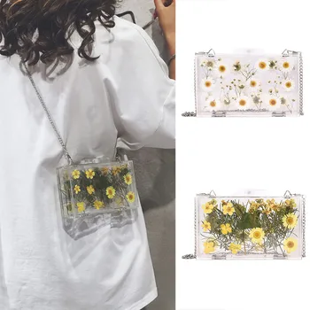 Ежедневни Дамски Малка Квадратна чанта, изработена от PVC с прозрачен цвете, чанти през рамо, чанта, Желеобразные Малки чанти и калъфи за телефони