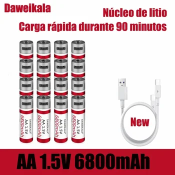 Daweikal Нова Акумулаторна Батерия Тип АА Голям Капацитет Литиева Батерия Тип АА 1.5 6800 mah Кабел За Бързо Зареждане + Безплатна Доставка