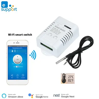 Умен Wifi-прекъсвач TH-16 eWeLink, термостат за контрол на температурата и влажността, 16A за Алекса, безжична гласово управление на Google Home