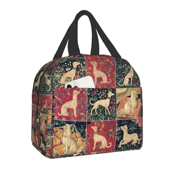 Средновековна Хрътка Изолирани Чанти за Обяд За Жени Whippet Sighthound Dog Топлинен Охладител Bento Box Открит на Къмпинг, за Пътуване