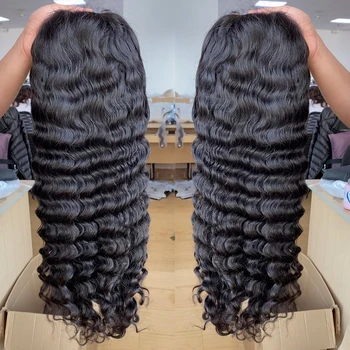 34-инчов перука, завързана с дълбока вълна от 13x6 HD перука, завързана отпред Бразилски Естествена реми човешки коси, Дълбоки Къдрава коса с водна вълна