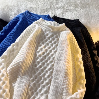 Японски Ретро Сгъсти Обрат-пуловер Есен-зима, Ретро Свободни Всекидневни плетени пуловери, якета, блузи, мъжки дрехи