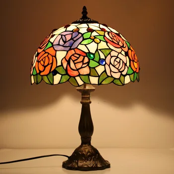 Реколта Тифани настолни лампи, нощни лампи от витражного стъкло в средиземноморски стил барок, led нощни лампи за дневна, Домашен декор