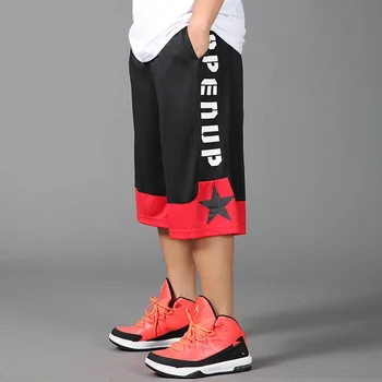 летни мъжки спортни баскетболни шорти с дишаща дупки, по-големи размери 6XL 7XL, лоскутные шорти с букви, по-тънки къси панталони за фитнес, геометрия червен цвят