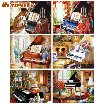 RUOPOTY Рамка Акрилна картина по номера Подаръци със собствените си ръце Ръчно рисувани Пиано за Оцветяване по номера Начало декор Уникален подарък за начинаещи