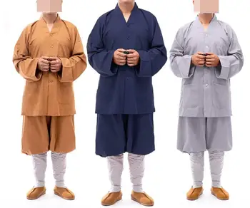 Лято и пролет униформи будистки шаолиньского монах кунг-фу, костюми дзен-миряни, дрехи за медитация буда, сиво/жълто /синьо
