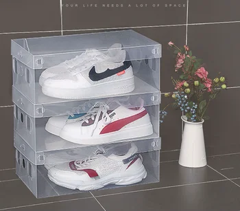 Штабелируемый сгъваема кутия за съхранение на Многофункционална сгъваема Пластмасова Прозрачна кутия за обувки, Домакински кутия за обувки и обувки