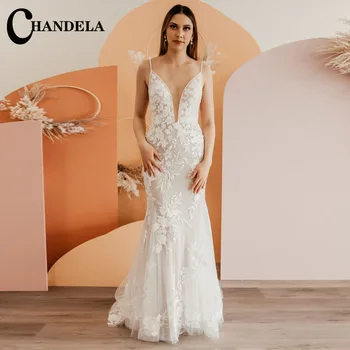 CHANDELA Секси и Модерни сватбени рокли с тънки спагети презрамки, тромпет-лъжичка, Официално сватбена рокля Vestidos De Новия Персонализирани за жени