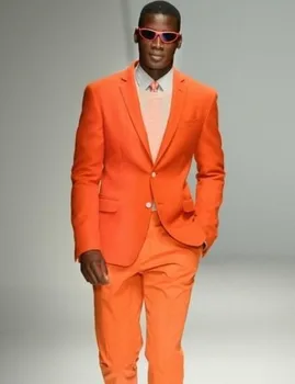 Оранжеви Мъжки костюми с изрезки на лацканах и две копчета, Ново прием на 2016, Редовни Мъжки Модни Смокинги Terno Slim Fit BlazerHandsome (яке + панталон)