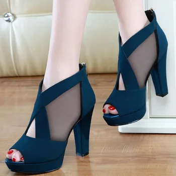 Пролет-лято нови модни мрежести секси елегантни сандали Zapatos De Tacon Mujer на висок ток с дупки.