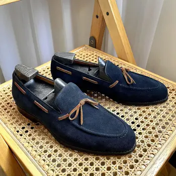 2023 Новата пролетно-лятна ежедневни обувки, изработени ръчно от телешка кожа с пискюли Реколта Британската кожени обувки One Step Ежедневни ветроходство обувки