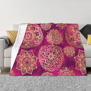 Розово-златни каре с изображение на мандала, покривки за мека мебел, одеало за пикник, винтажное одеяло